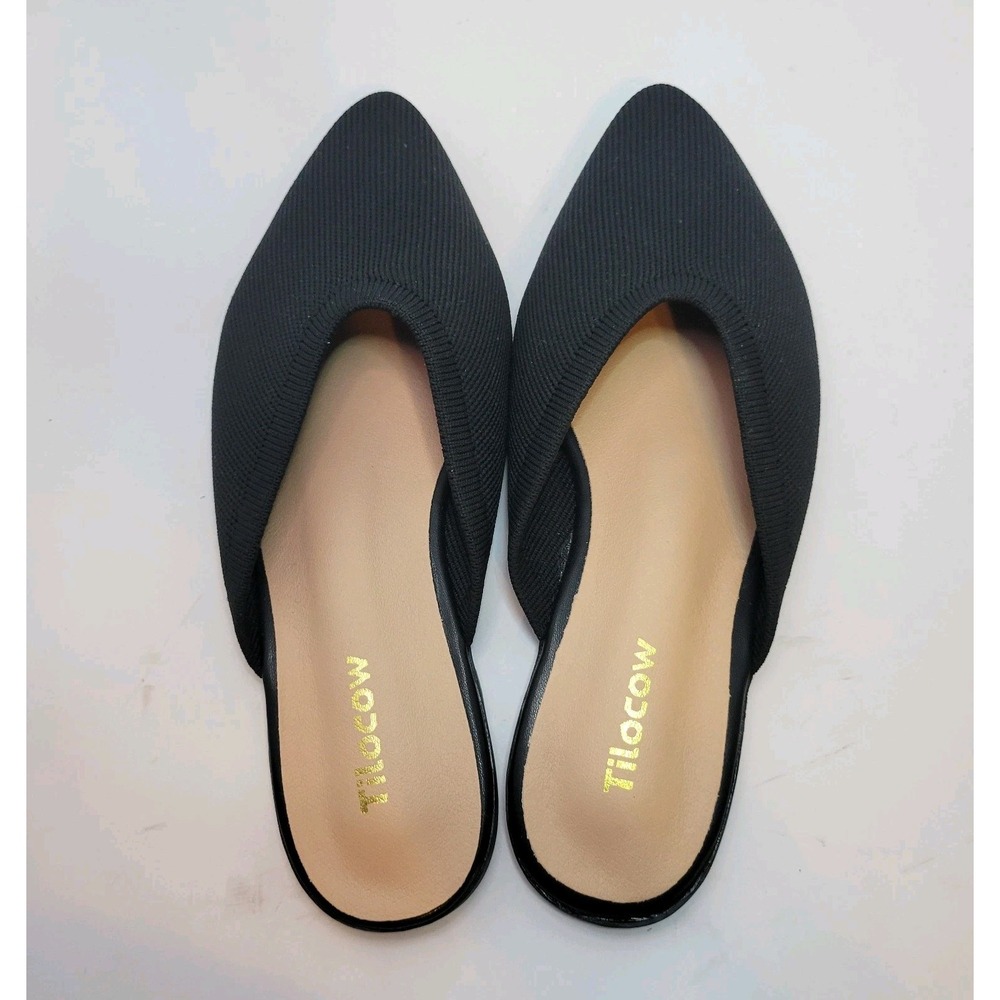 Tilocow Women Point Toe Flat Mules Slip On Black  Shoe Sz 6